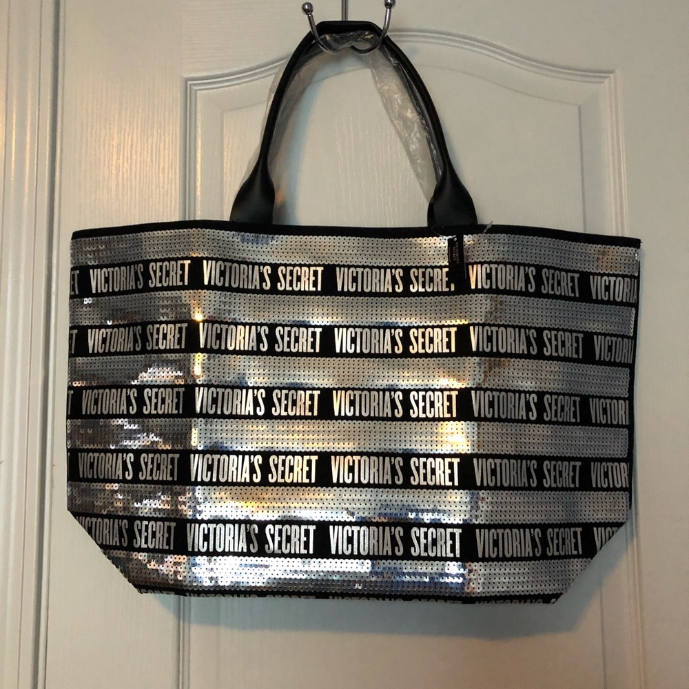 NWT Victoria’s Secret Silver Sequin Black Tote